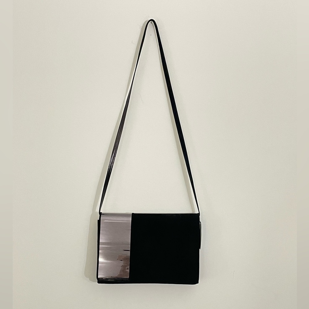 Vintage Stuart Weitzman Crossbody Holographic Bag Black Suede & Metallic Purse